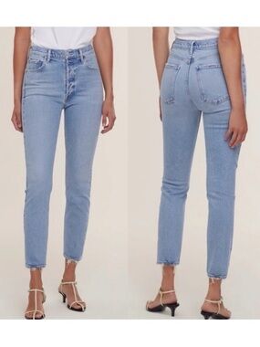 AGOLDE Nico High Rise Slim Straight Leg Jeans Cliffside Light Blue Wash